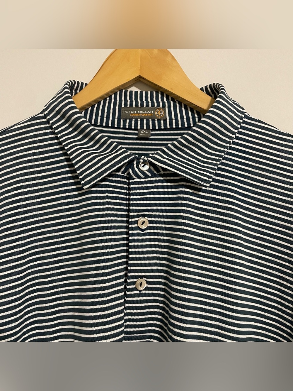 Peter Millar Polo Shirt 2XL XXL Navy Blue White Striped Summer Comfort Golf